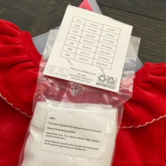 Girls Red Velour Long Sleeve Dress & White Tights Set 18 months - Picture 6 of 7